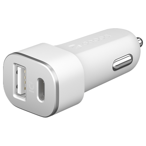 Автомобильное зарядное устройство DEPPA USB Type-C + USB A, PD 3.0, 18Вт, дата-кабель USB-C - Lightning (MFI) нейлон, Ultra,белый