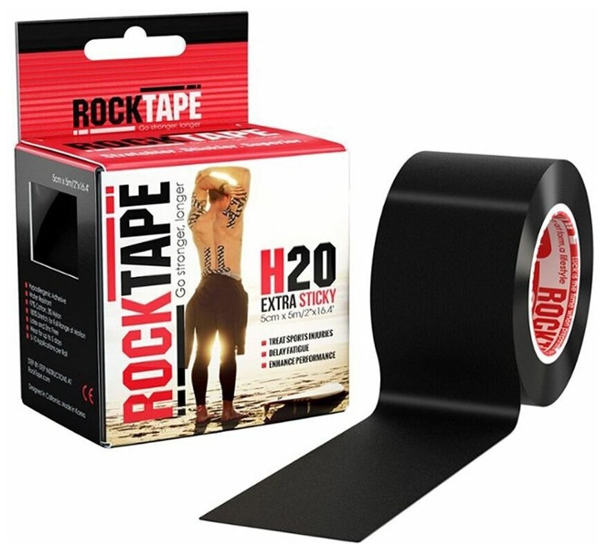 Кинезиотейп Rocktape H2O (водостойкий), 5 см х 5 м, черный