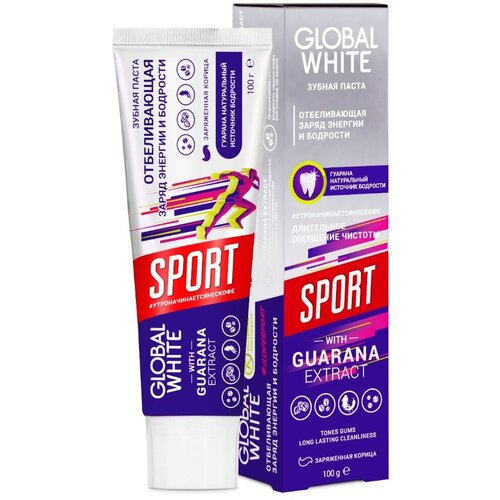 Зубная паста / GLOBAL WHITE / Sport 100 г с гуараной и перцем