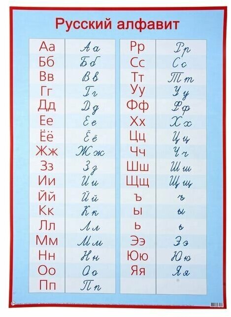 Плакат обучающий "Русский алфавит, прописные и печатные буквы" А2