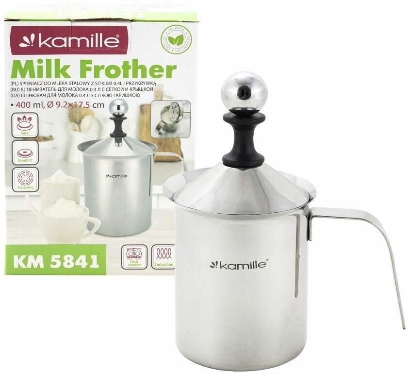 Вспениватель молока механический ручной Kamille KM-5841 (капучинатор) Серебристый - фотография № 14