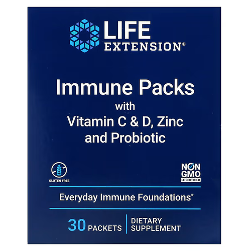 Life Extension, Иммунные пакеты с витаминами C и D, цинком и пробиотиком, 30 пакетиков