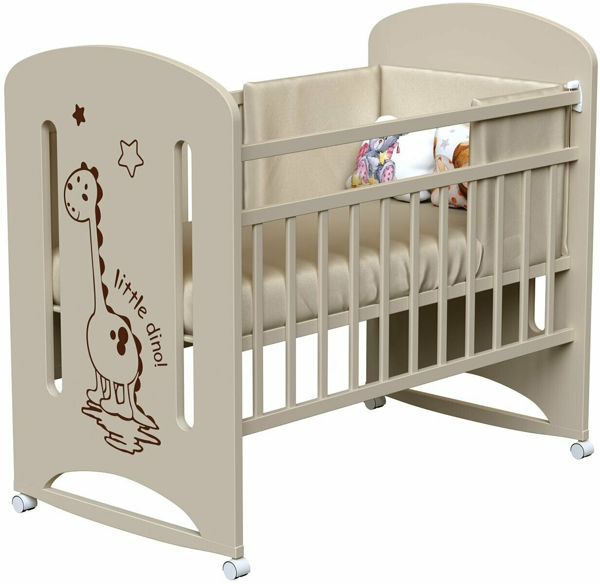 Кроватка детская для новорожденных ВДК DINO колесо-качалка, массив березы, слоновая кость