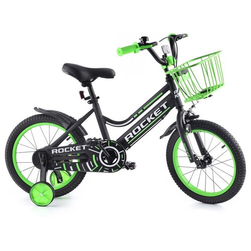 Велосипед детский двухколесный колеса 16 С боковыми тренировочными колесами на рост ребенка 100-125 см 5-6 лет цвет серый ROCKET модель 2023 года R0105 625900₽