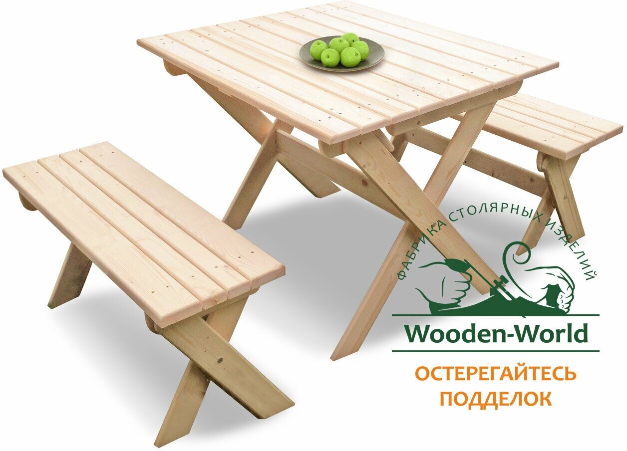 Комплект садовой мебели "на 4-6 человек" (12м) складной деревянный (стол 2 лавки)