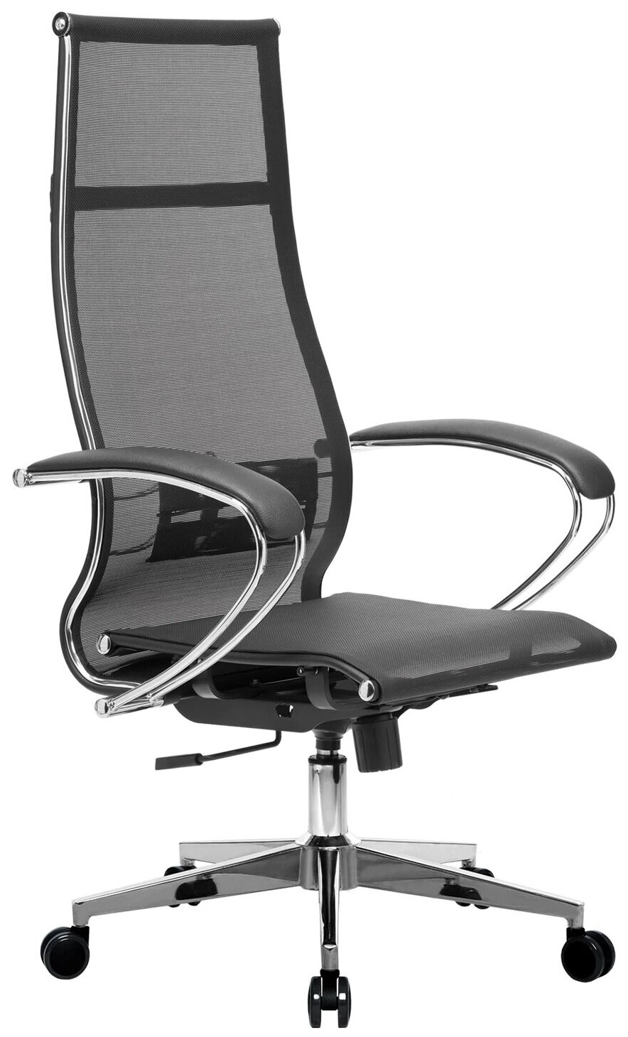 Кресло офисное метта «К-7» хром, прочная сетка, сиденье и спинка регулируемые, черное