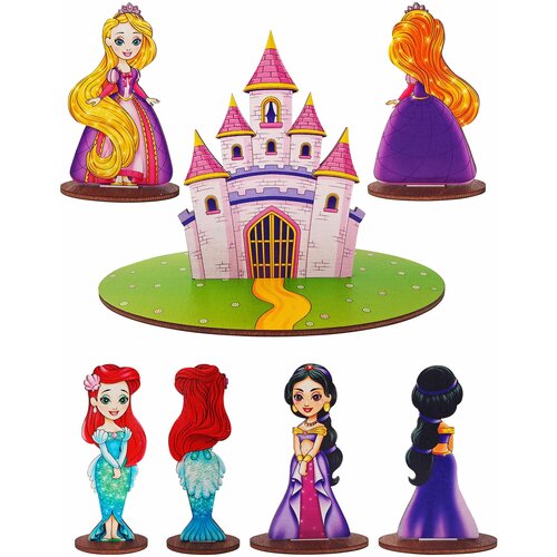 конструктор детский принцесса диснея кристалл русалка жасмин белоснежка золушка аврора игрушки с 3d орнаментом подарок для девочек Мир любимых сказок Принцессы 8 фигурок артикул 8642