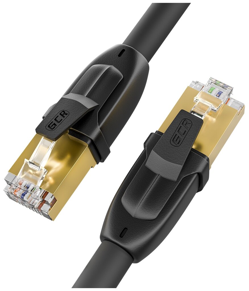 GCR Патч-корд Prof кат.7 ethernet 7.5m F/ftp, Rj45, CU, 28 Awg, литой, прямой , черный, экранирова