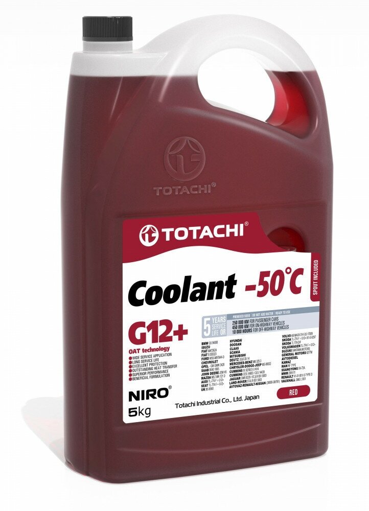 Антифриз готовый раствор NIRO COOLANT G12+ -50°C красный 5кг Totachi 44805
