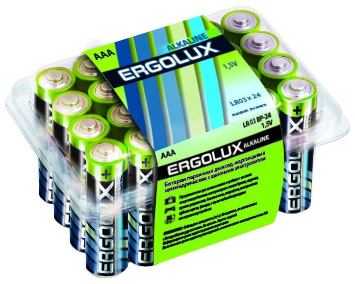 NEW Ergolux LR03 Alkaline BP-24 (LR03 BP-24, батарейка,1.5В) (24 шт. в уп-ке)
