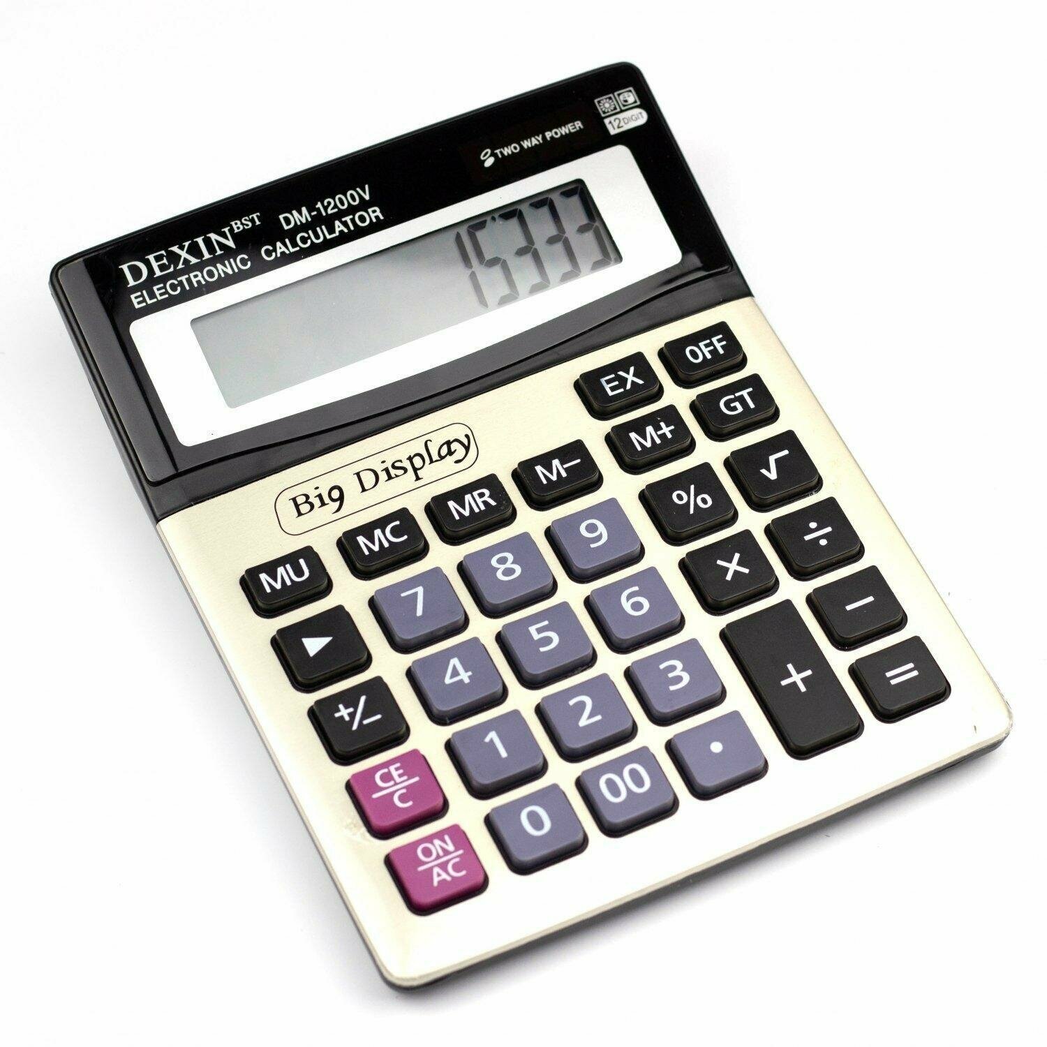 Калькулятор настольный 12 -разрядный DEXIN DM-1200V 190*145мм 2питания черный/серебристый корпус (картонная упаковка) (32184)