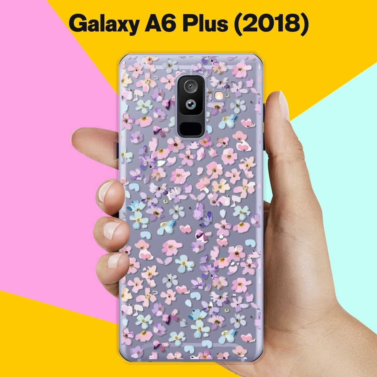 Силиконовый чехол на Samsung Galaxy A6 Plus (2018) Розовые цветы / для Самсунг Галакси А6 Плюс