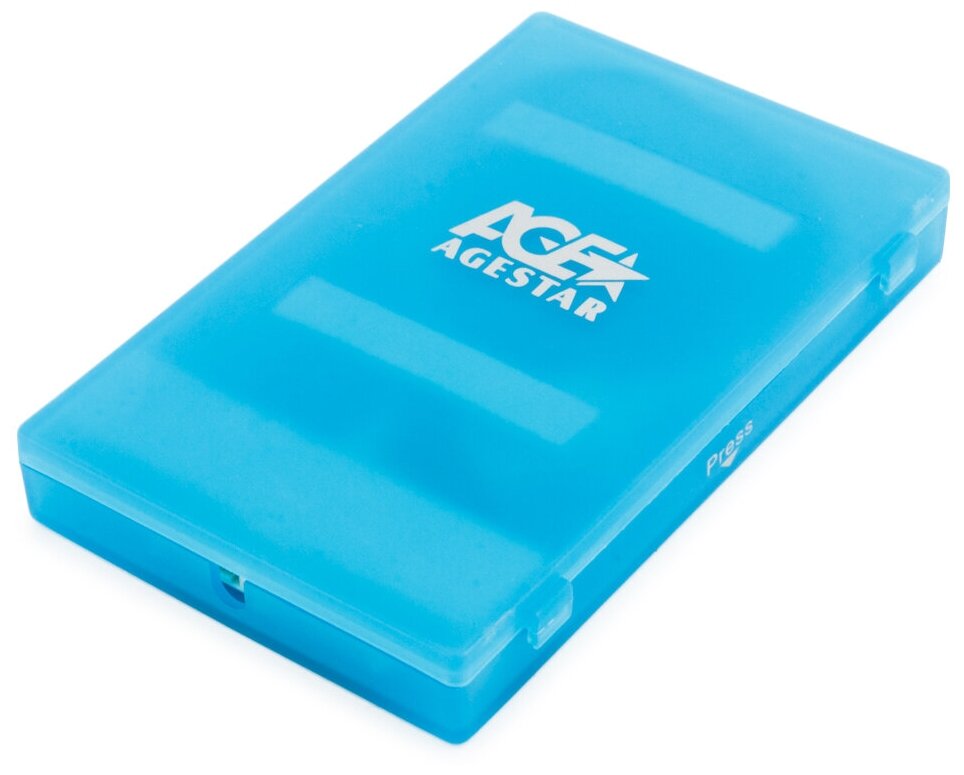 Внешний корпус USB 2.0, 2.5" SATA HDD/SSD AgeStar SUBCP1 (BLUE) USB2.0, пластик, синий, безвинтовая конструкция