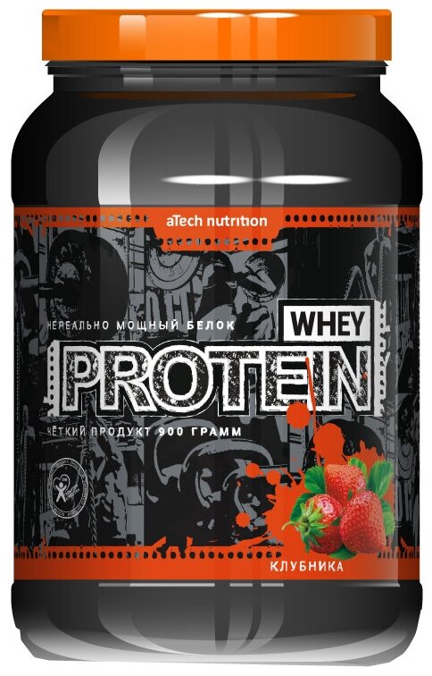 Протеин aTech Nutrition Whey Protein 100%, 900 гр., клубника