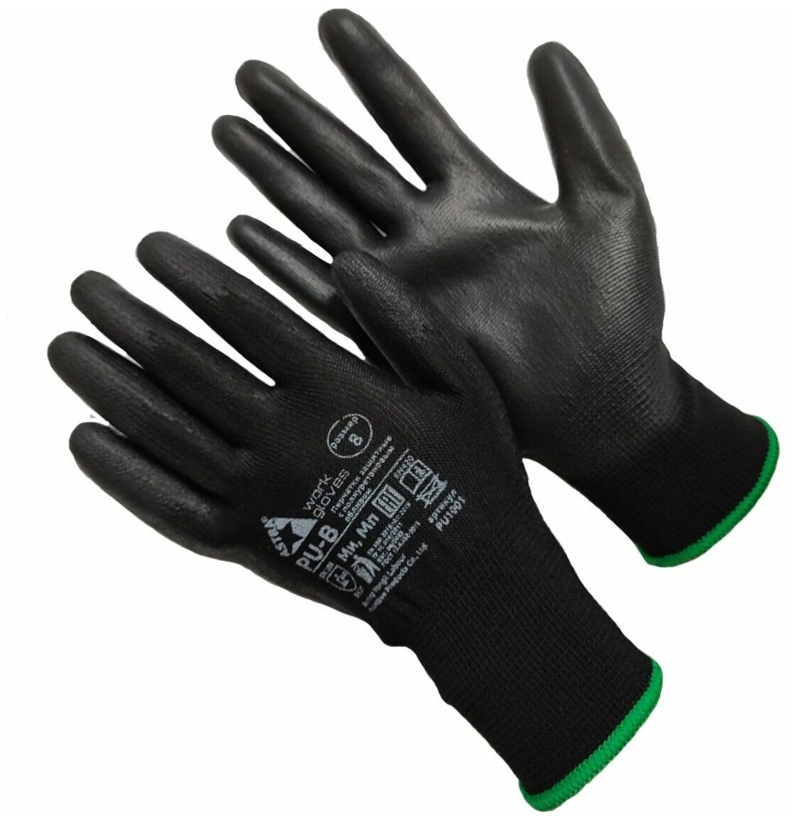 Перчатки из полиэстера чёрного цвета с полиуретановым обливом Gward Astra PU-B размер 9 L 12 пар