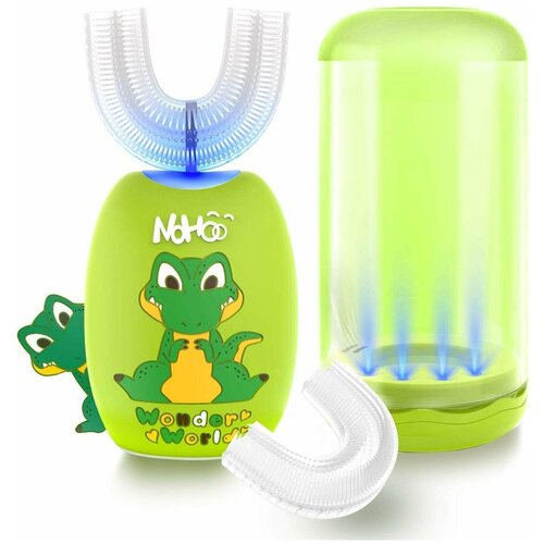 NOHOO Kids U-образная электрическая зубная щетка для всего рта ультразвуковая водонепроницаемость IPX7 3 режима от 2 до 6 лет зеленый 1592800₽