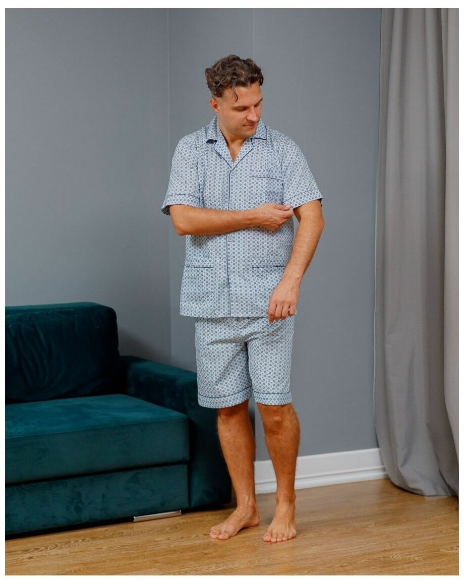 Пижама мужская с шортами и рубашкой на пуговицах хлопок - фотография № 5