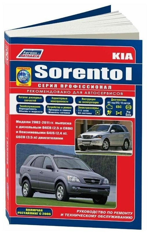 Kia SORENTO I. Модели 2002-2011 гг. выпуска с дизельным D4CB (2,5 л. CRDi) и бензиновыми G4JS (2,4 л.), G6CU(3,5 л.) двигателями. Включая рестайлинг 2006 года. Руководство по ремонту и техническому об - фото №1