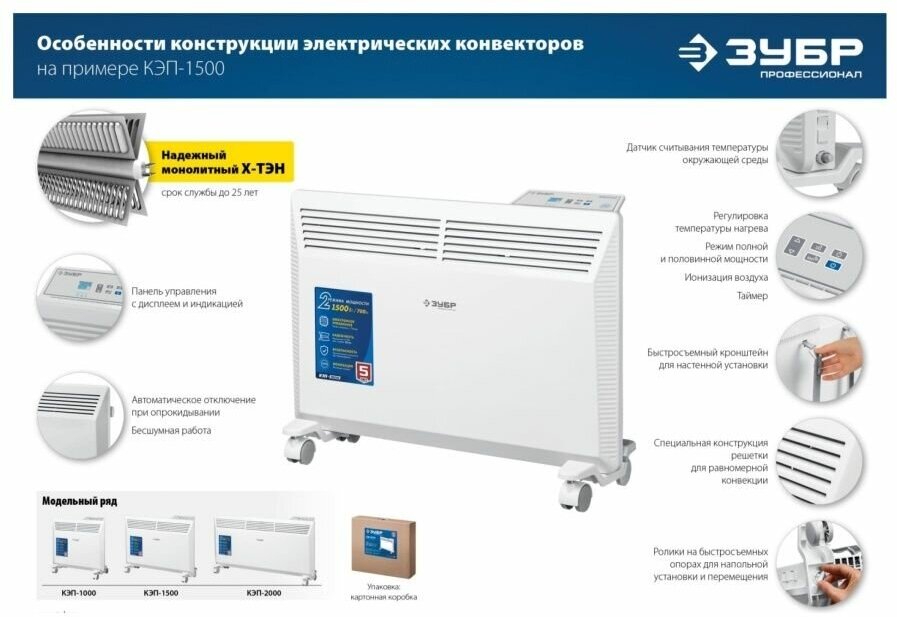 Электрический конвектор ЗУБР, 1.5 кВт, Профессионал - фотография № 16