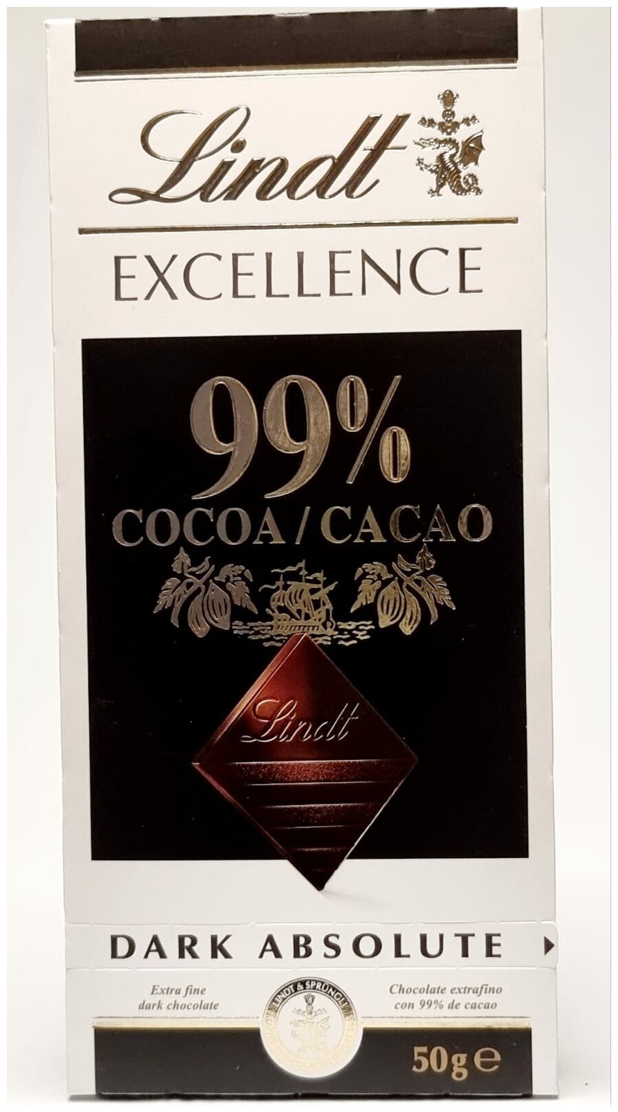 Срок годности 06.2024 - Lindt Excellence Dark Absolute темный шоколад 99% , 50 г (Из Финляндии)