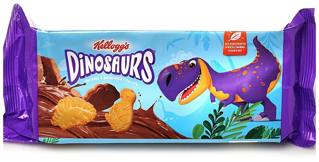 Печенье сахарное в молочной глазури 1/127 ц/п (ТМ "Kellogg’s"; "Dinosaurs") - фотография № 1