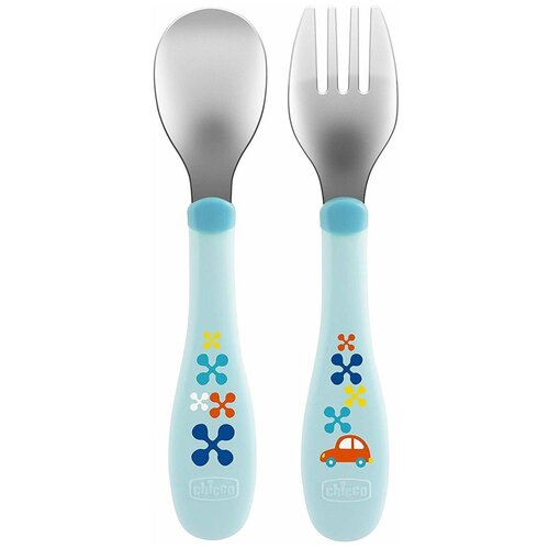 фото Набор для кормления chicco metal cutlery голубой