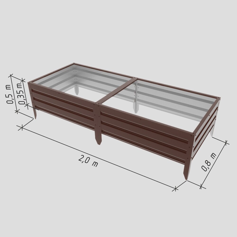 Грядка из металла 0,8х2,0 м, высота 35 см, цвет Коричневый - фотография № 2