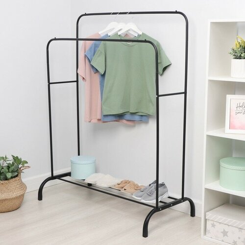 Вешалка двойная напольная металлическая для одежды с полкой 11062150 см цвет чёрный 3033₽