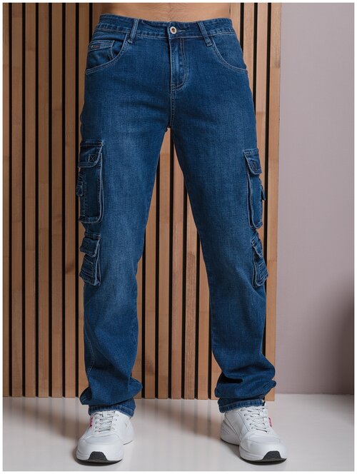 Джинсы широкие MKJeans, свободный силуэт, средняя посадка, стрейч, размер 40, синий