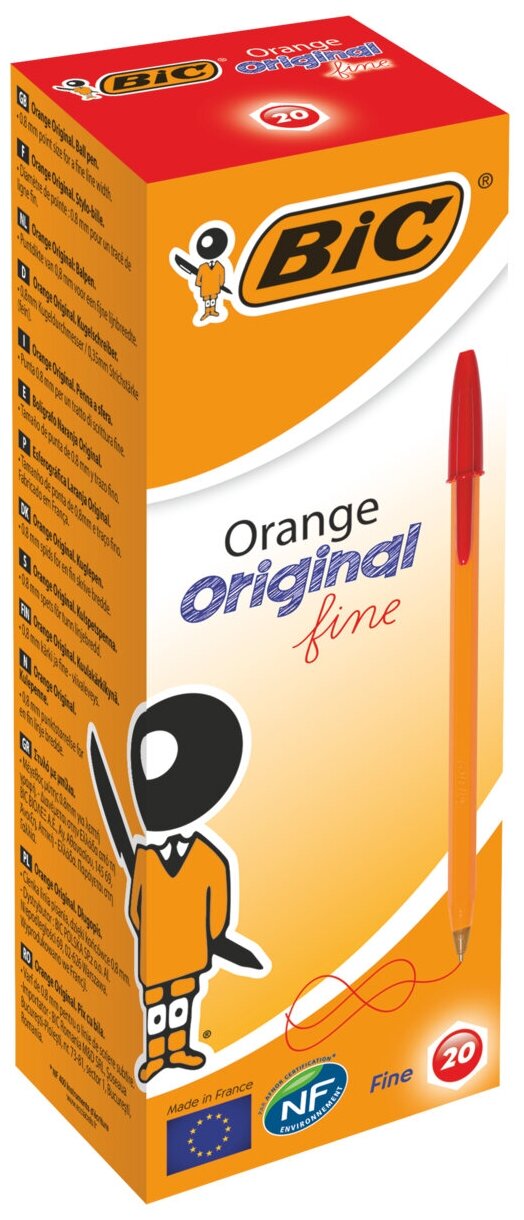 Ручка шариковая Bic ORANGE FINE (8099241) 0.8мм оранжевый красные чернила коробка картонная