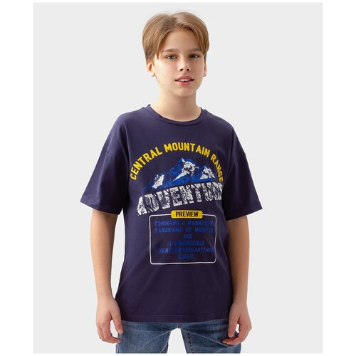 фото Футболка оверсайз с коротким рукавом синяя button blue, для мальчиков, размер 152, мод 123bbbjc12041000
