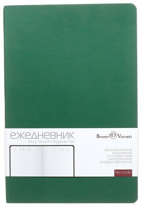 BrunoVisconti Ежедневник недатированный А5, 136 листов Megapolis Flex, обложка искусственная кожа, блок 70 г/м2, зелёный