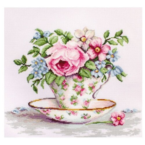 набор для вышивания цветы в чайной чашке 27x22 см luca s Набор для вышивания «Цветы в чайной чашке», 27x22 см, Luca-S
