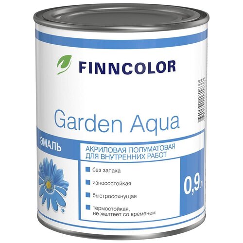 Эмаль акриловая (АК) FINNCOLOR Garden aqua, А, полуматовая, белый, 0.9 кг, 0.9 л эмаль finncolor garden 30 универсальная база а полуматовая 2 7 л