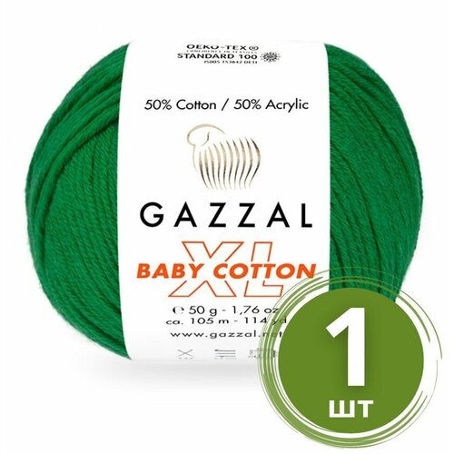 Пряжа Gazzal Baby Cotton XL (Беби Коттон XL) - 1 моток Цвет: 3456 Зеленый 50% хлопок, 50% акрил, 50 г 105 м