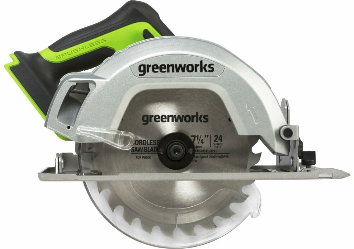 Циркулярная мини пила аккумуляторная Greenworks G24MCS, 24V, бесщеточная, без АКБ и ЗУ