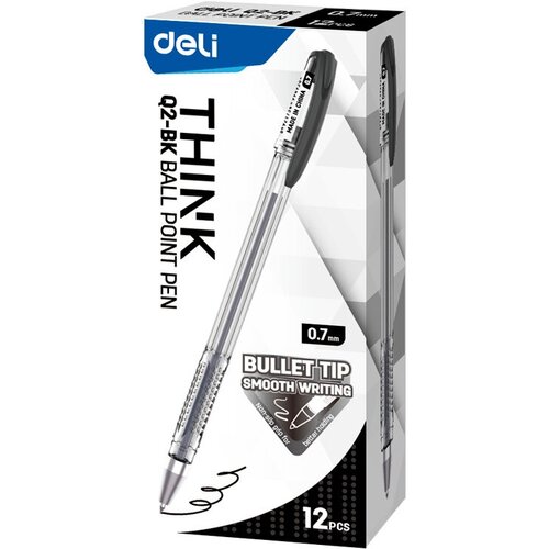 Ручка шариков. Deli Think EQ2-BK прозрачный/черный d=0.7мм черн. черн. (1шт) (12 шт. в упаковке)