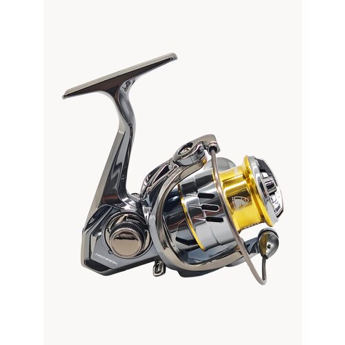 Катушка рыболовная Hishark, модель HS 2000 серебристо-золотая, спиннинг