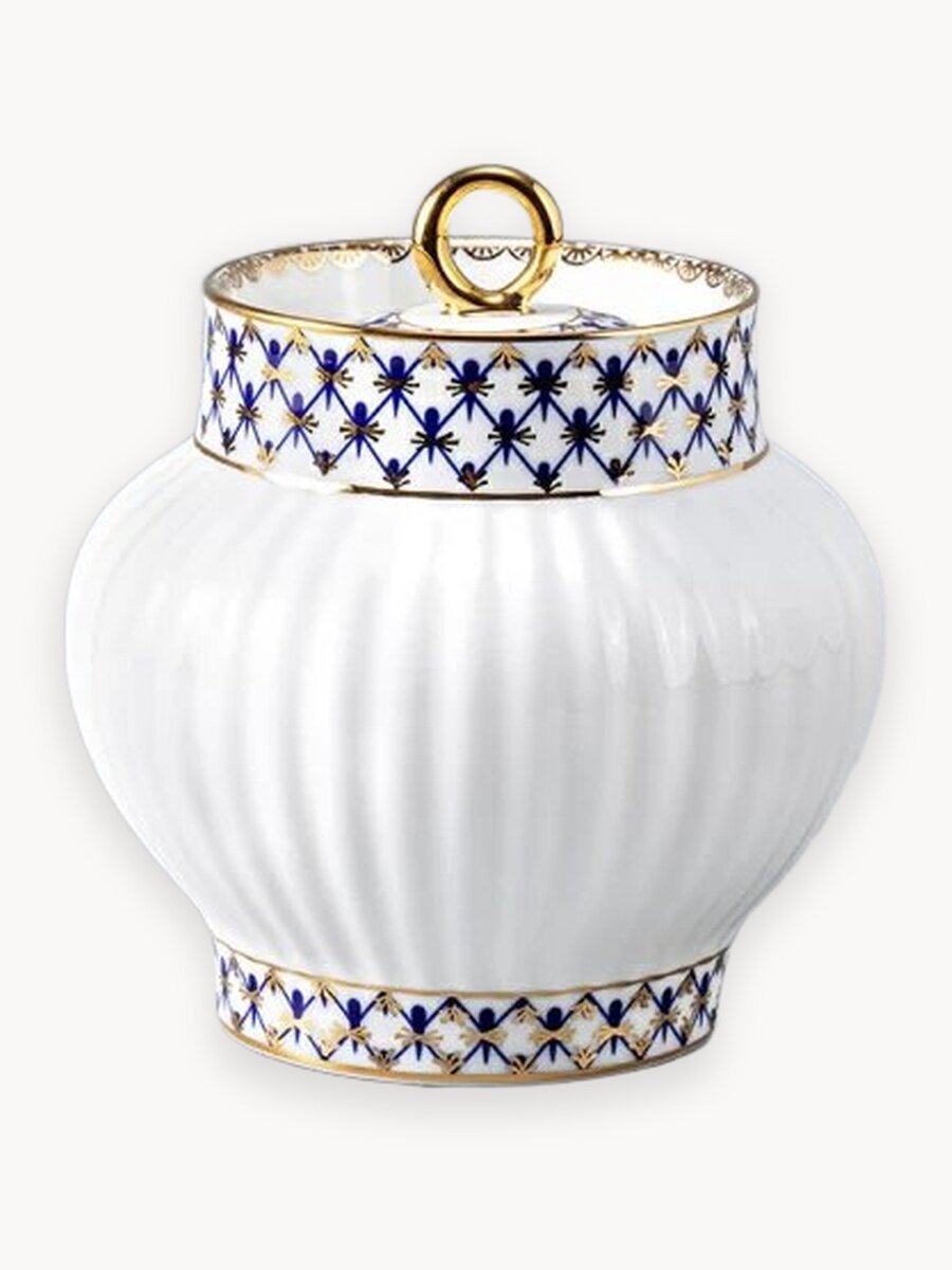 Сахарница "Кобальтовая сетка "форма Волна, Иператорский фарфоровый завод