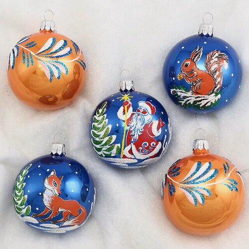 Изображение товара Набор стеклянных елочных шаров Зимние Напевы 6 см, 5 шт, Фабрика Елочка, С1228