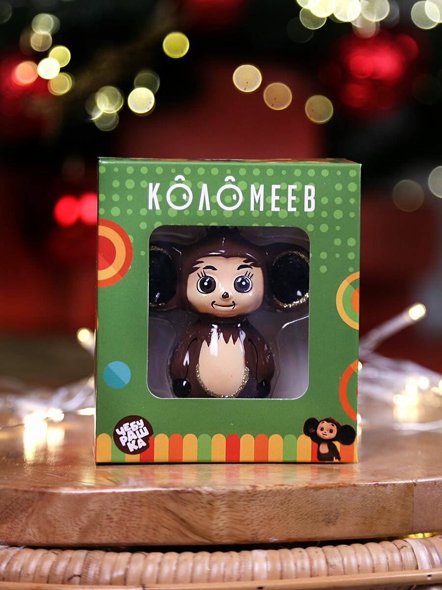 Елочная новогодняя игрушка коломеев, Чебурашка, Союзмультфильм высота 9 см из стекла в подарочной упаковке — фото 1