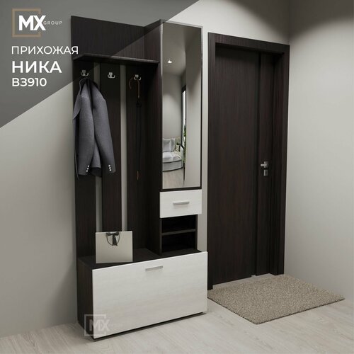 Прихожая Ника ВЗ910 Дуб ВенгеСосна Лоредо ЛДСП с тумбой вешалкой полкой зеркалом 910х2032х354 Эра 9270₽