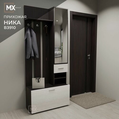 Изображение товара Прихожая Ника ВЗ910 Дуб Венге/Сосна Лоредо, ЛДСП, с тумбой, вешалкой, полкой, зеркалом 910х2032х354 Эра