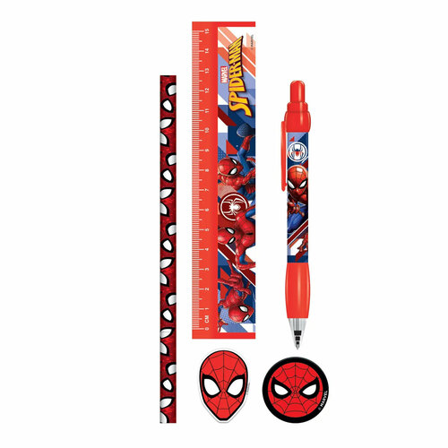 Канцелярский набор Spider-Man Web Strike Stationery ручка карандаш линейка точилка ластик SR72736 739₽