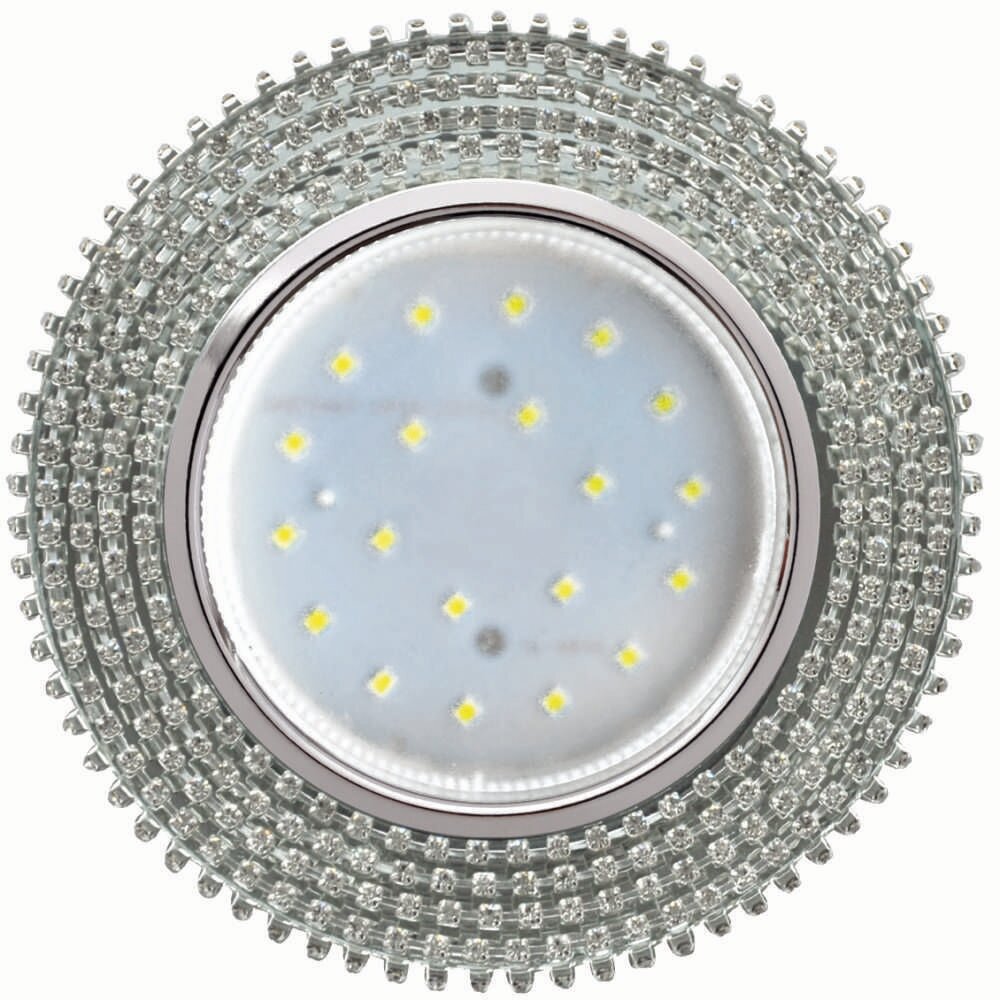 Ecola GX53 H4 5362 Glass Светильник встраиваемый Круг с прозр. стразами (оправа хром)/фон зерк./центр. часть хром