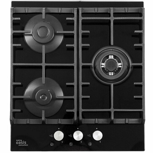 Варочная панель газовая Oasis P-3GBT, 3 конфорки, газ-контроль, электроподжиг, черная
