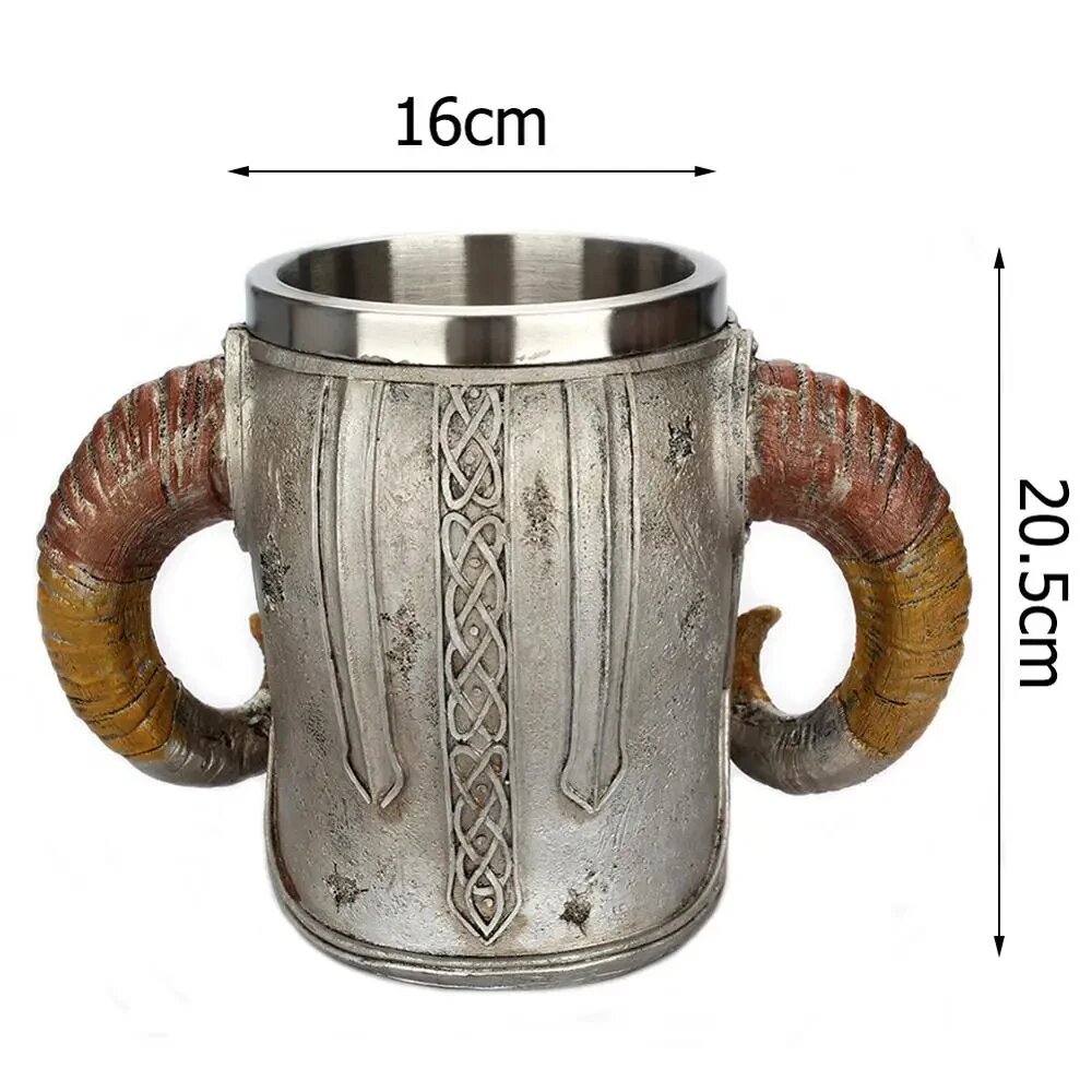 Кружка череп викинг из нержавеющей стали, 500ml, подарочная пивная кружка, — фото 1