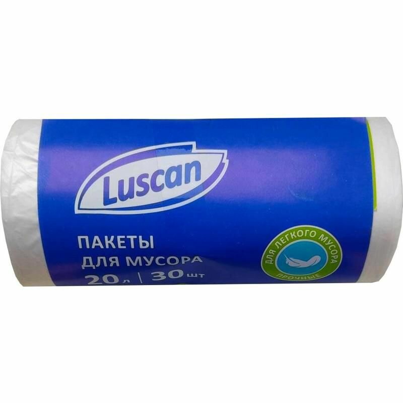 Мешки для мусора Luscan Белые, ПНД, 20 л, 6 мкм, 42х50 см, 30 шт в рулоне