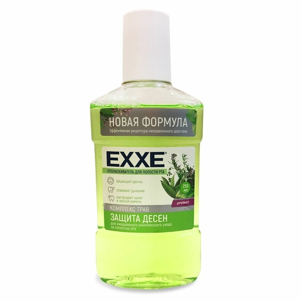 Ополаскиватель полости рта EXXE "Защита десен", зеленый, 250 мл