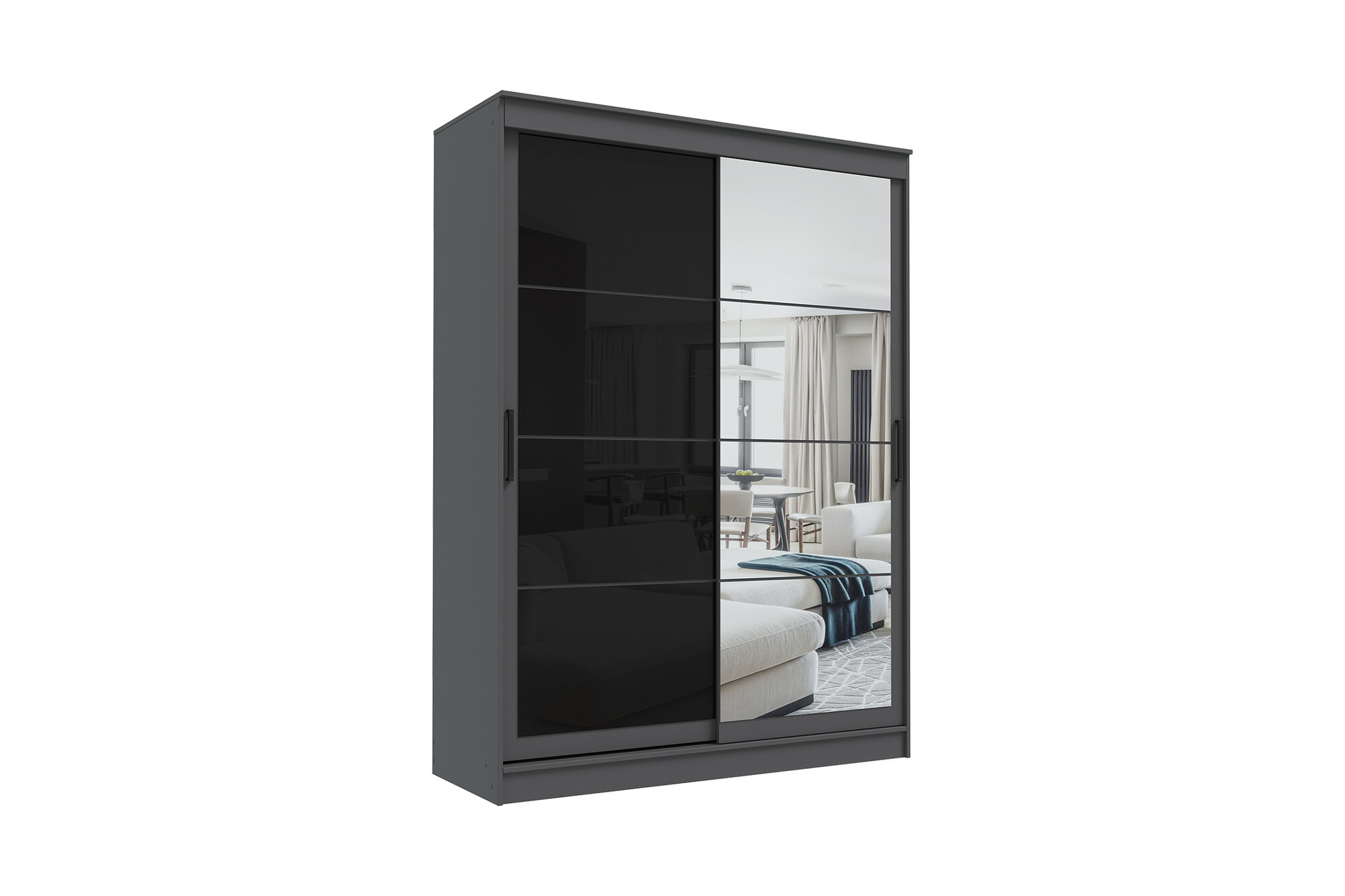 Шкаф-купе для одежды Нонтон Гранд 160x61x220 см 1 зеркало графит / лакобель черная